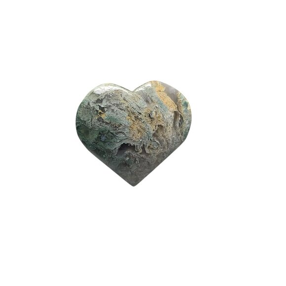 Green Moss Agate Stone Carved Heart Crystal - Picture 4 of 8